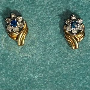 Diamond and sapphire flower gold earrings